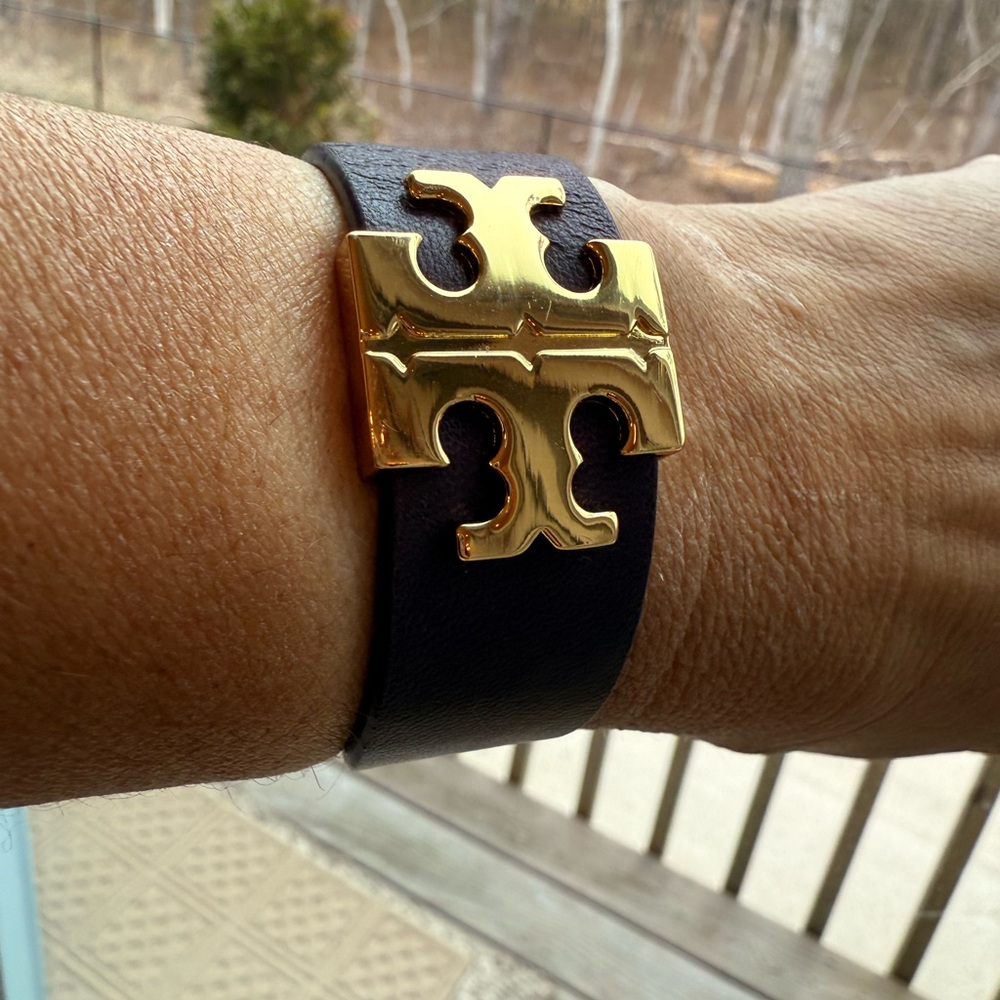 Authentic Tory Burch Gold and Burgundy Leather Bracelet